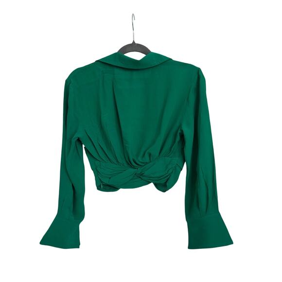 ZARA Blouse Crop Top Long Sleeve Green Collar Shirt Size Women's XS - Picture 2 of 3